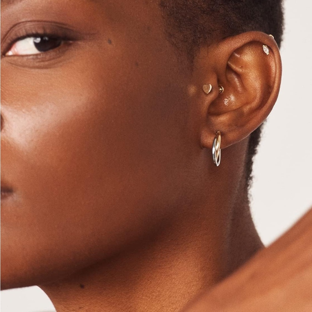 Two Tone Intertwined Tube, GELIN Italian 14k Yellow Gold Oval Hoop Earrings.